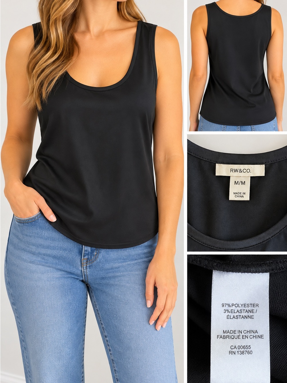 RW&CO. Black Scoop Neck Tank